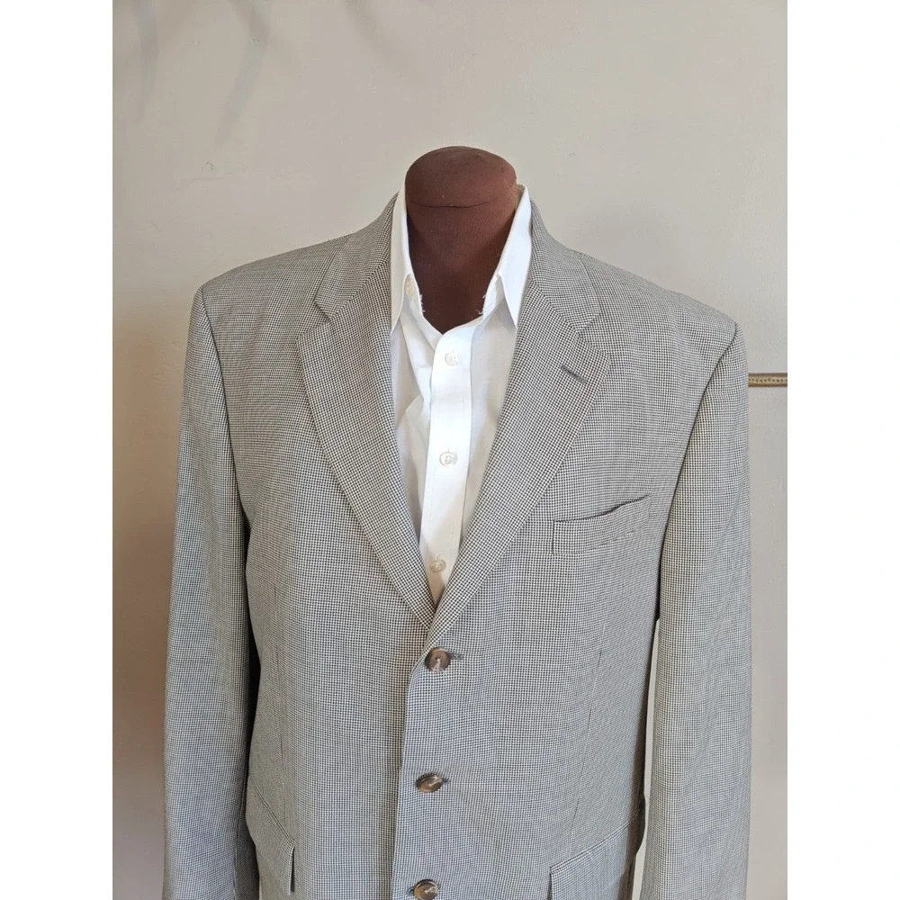 Lauren Ralph Lauren Mens Sport Coat 45L White Black Houndstooth Wool Blazer C801